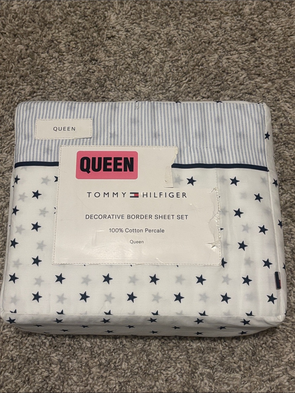 NWT Tommy Hilfiger Decorative Border Queen Sheet Set Stargaze Blue